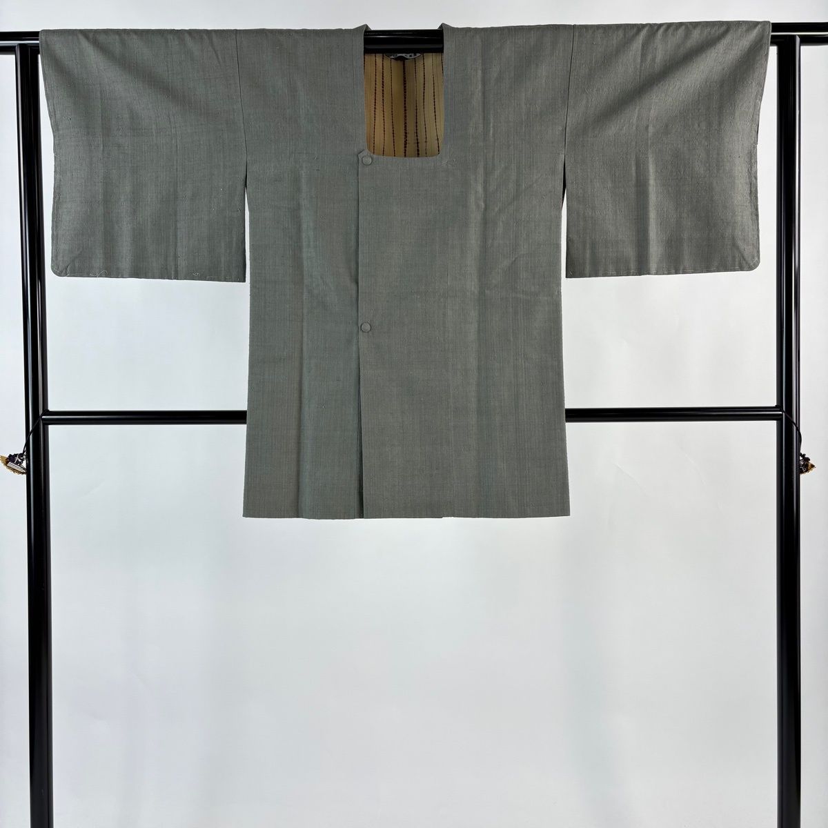  道行 身丈84.5 cm 裄丈63.5 S 本場結城紬地 和装コート 都衿 証紙 無地 灰緑 正絹 羽織 着物 浴衣