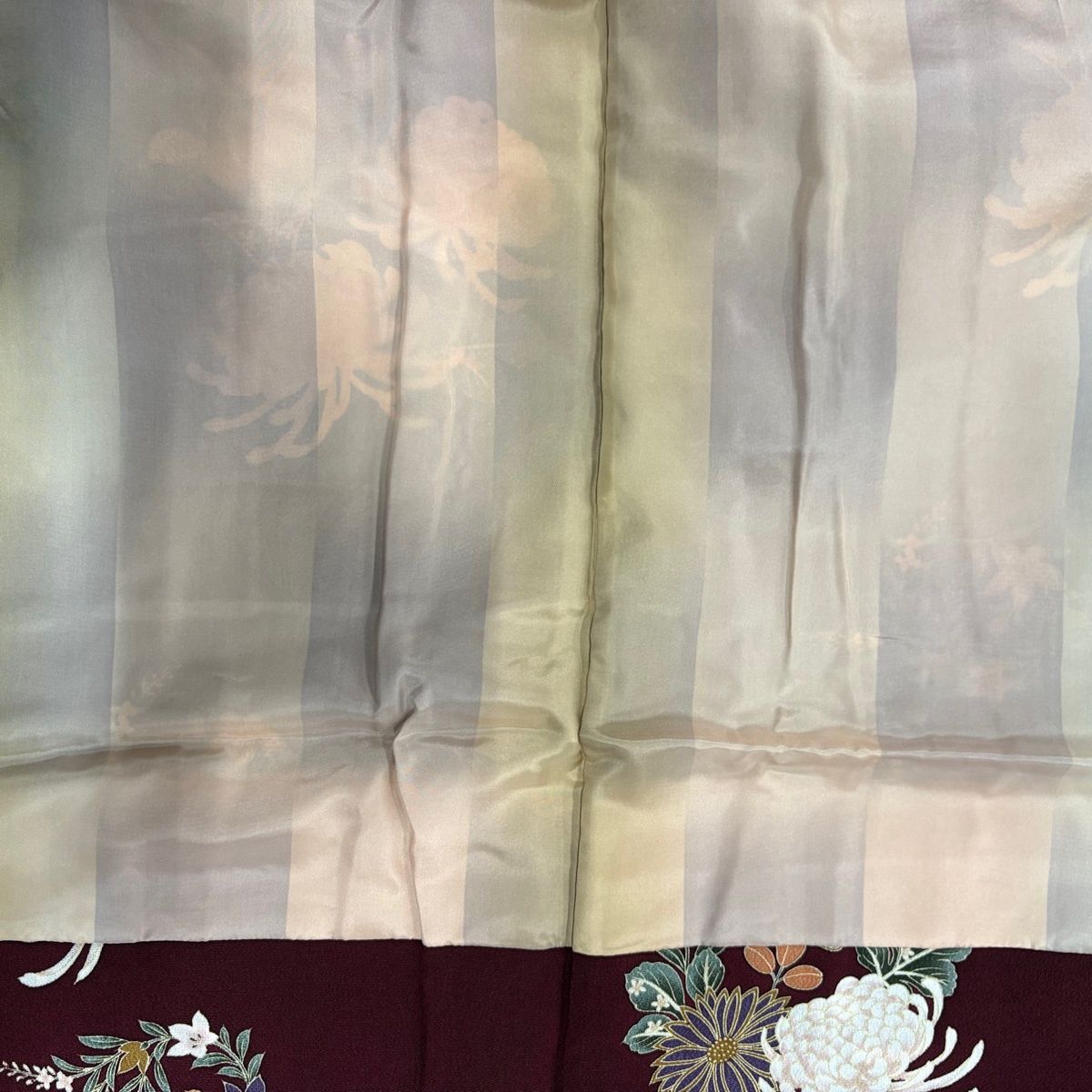  羽織 身丈97 cm 裄丈70.5 L 菊 草花 縮緬 えんじ色 正絹 名品 羽織 着物 浴衣