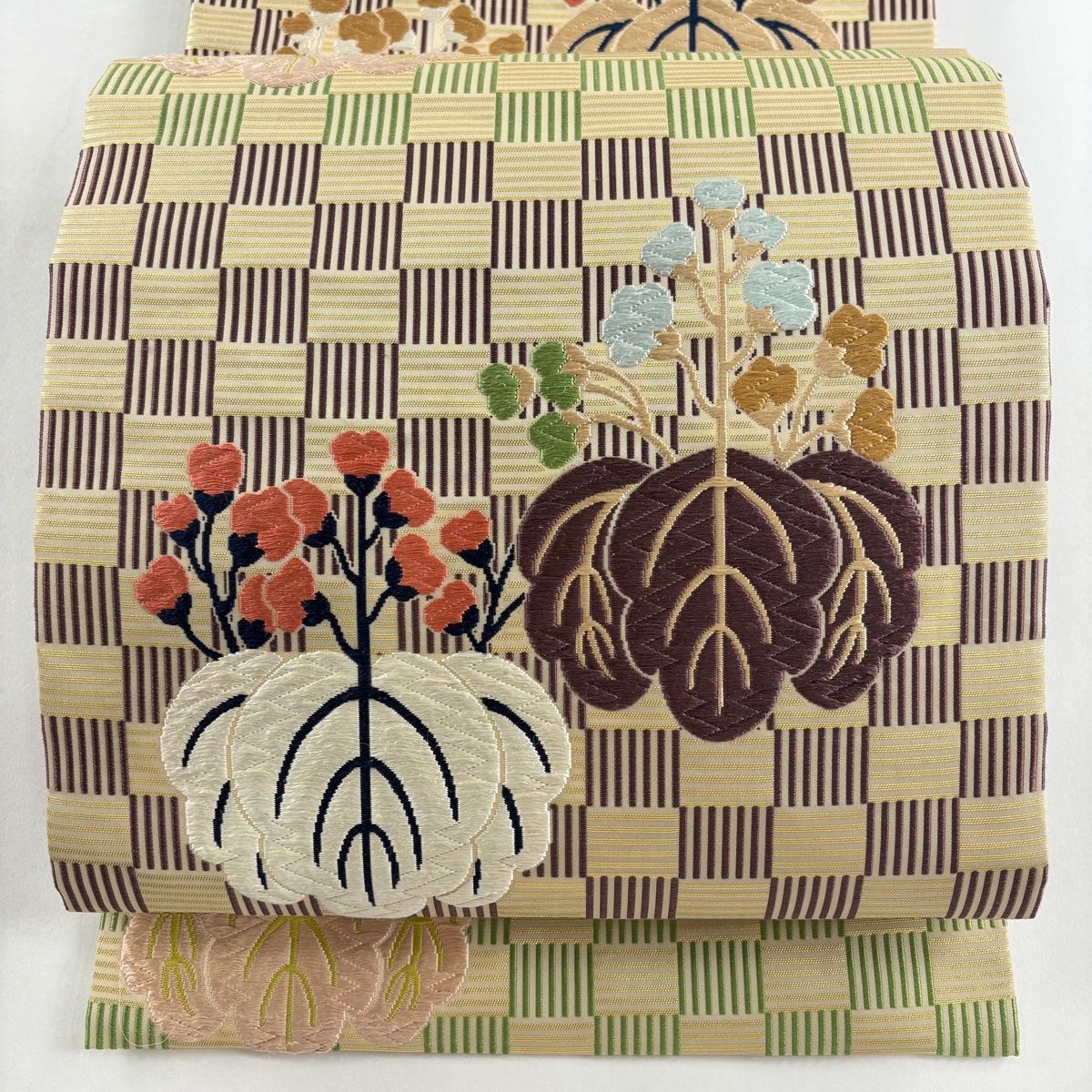 【美品】 袋帯 名品 落款 切畑建監修 桐 石畳 唐織 箔 ベージュ 全通 正絹 【】