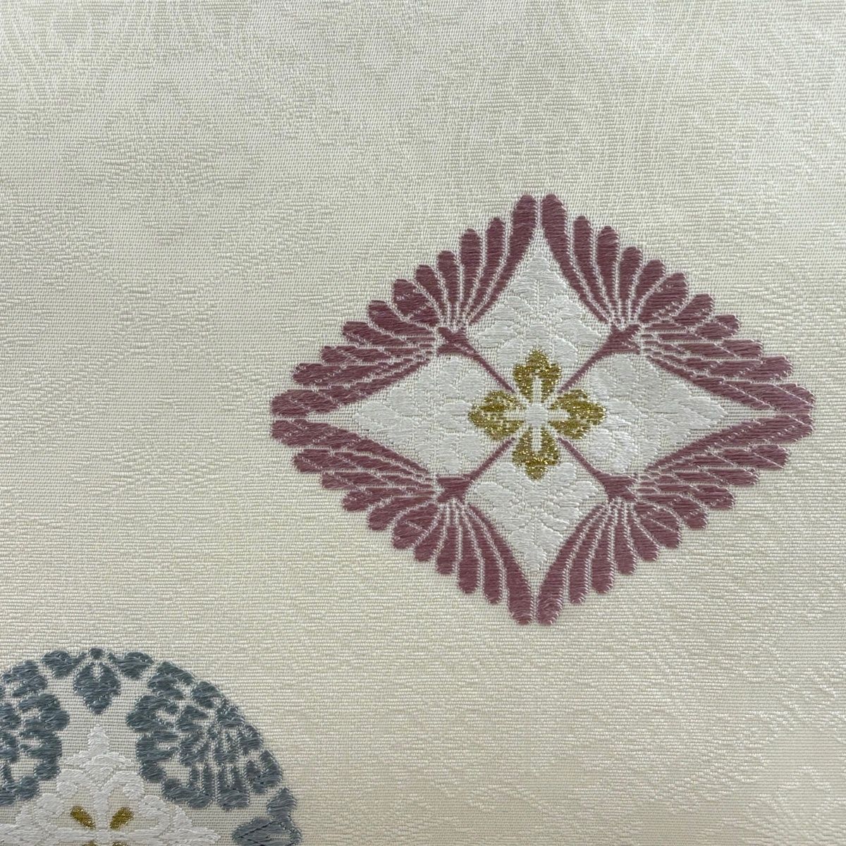名古屋帯 名品 花菱 刺繍 金糸 クリーム 正絹