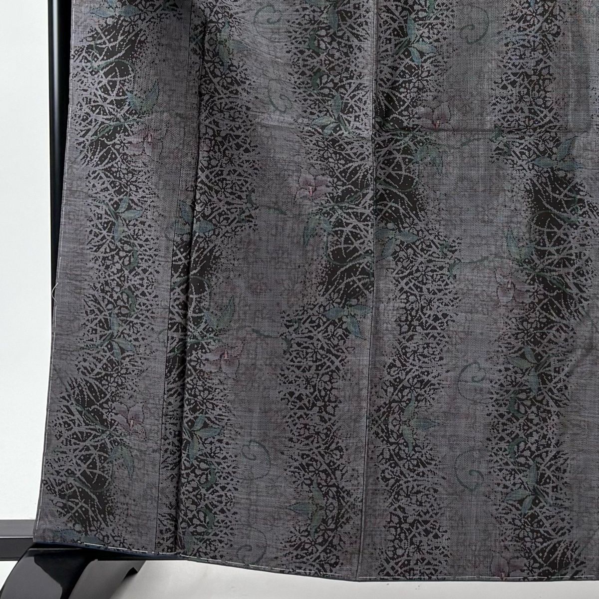 大島紬 身丈163.5 cm 裄丈66 M 袷 純泥染 名古屋帯セット 証紙 草花 縦縞 墨色 正絹