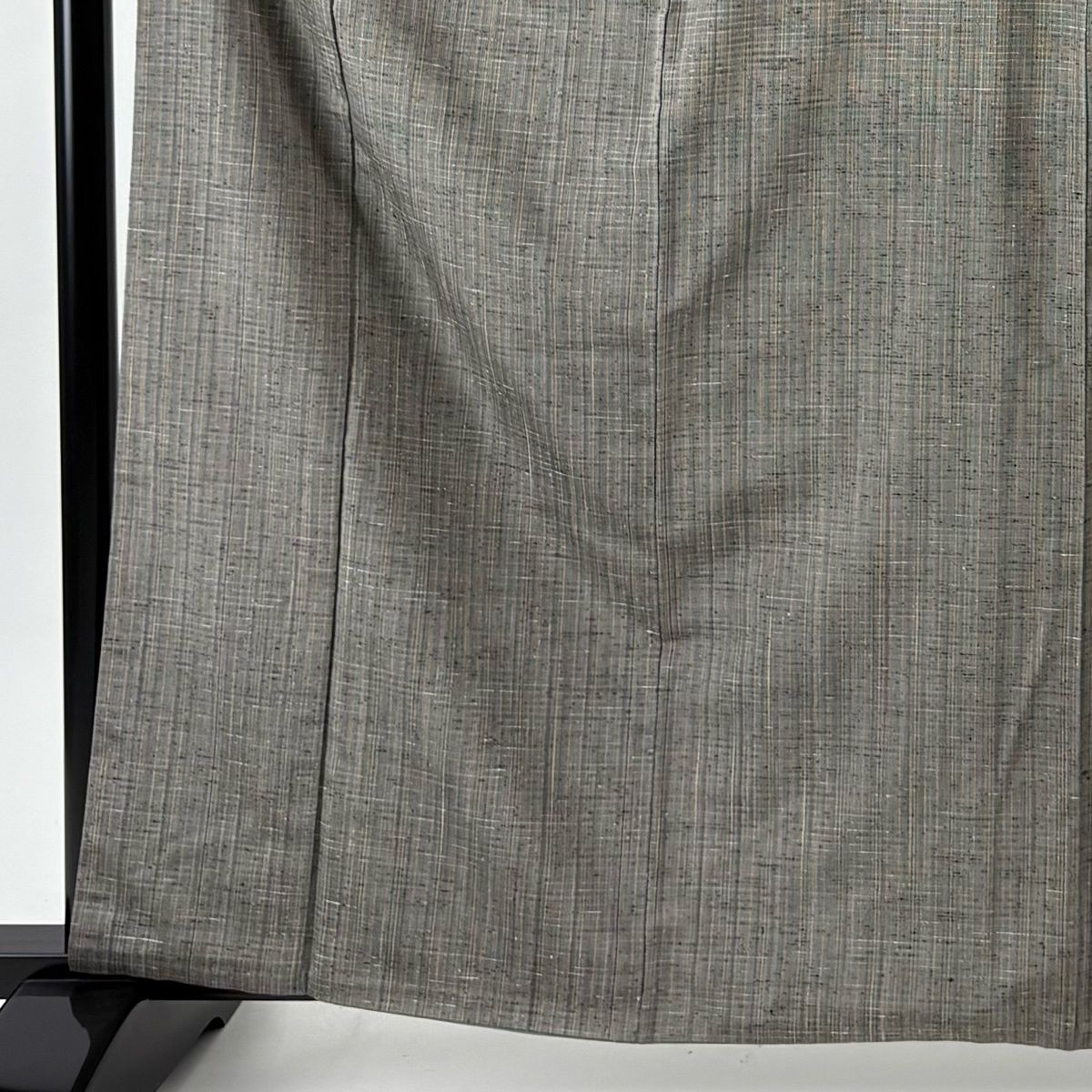 紬 身丈163.5 cm 裄丈67.5 L 袷 ぜんまい紬 名古屋帯セット 縦縞 灰色 正絹 名品