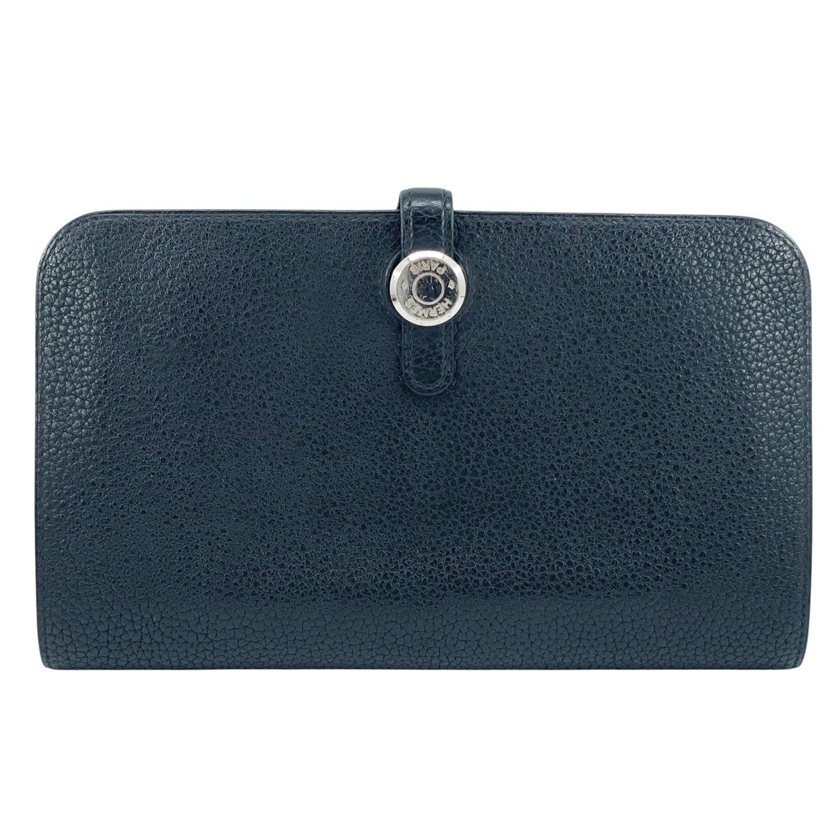 HERMES エルメスドゴンGM トゴ ブラック シルバー金具 レザー C刻印 2018年製 ポーチ付属 パスポートケース 長財布 MK