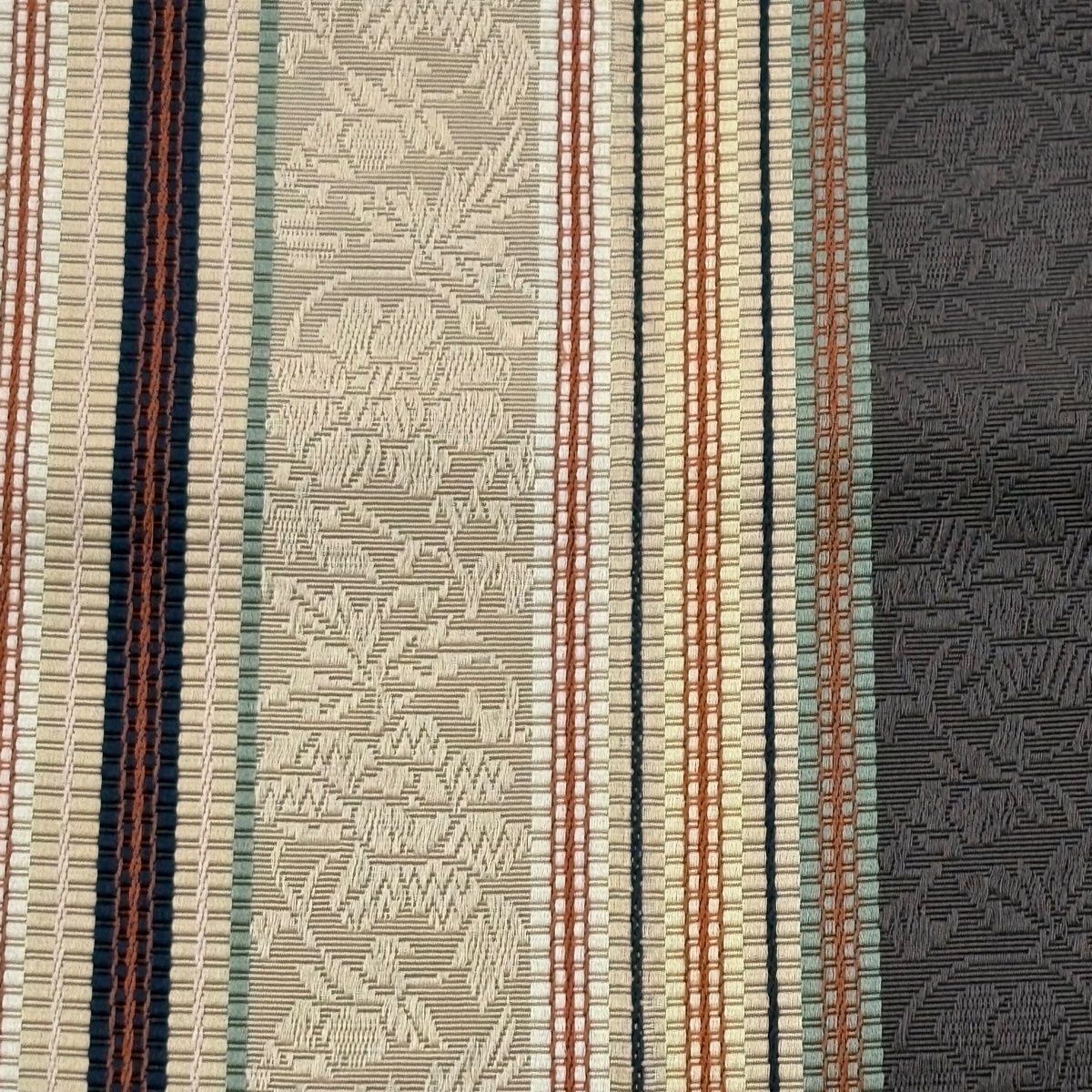 半幅帯 秀品 証紙 本場筑前博多織 縞 草花 ベージュ 正絹