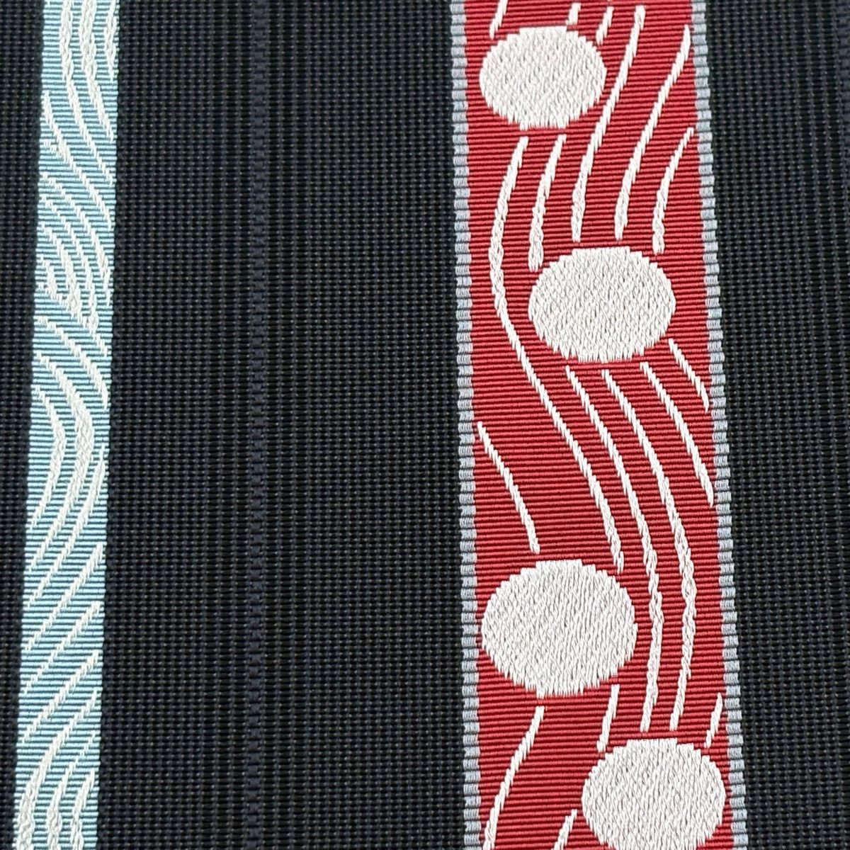 半幅帯 秀品 夏帯 流水 幾何学模様 黒 正絹