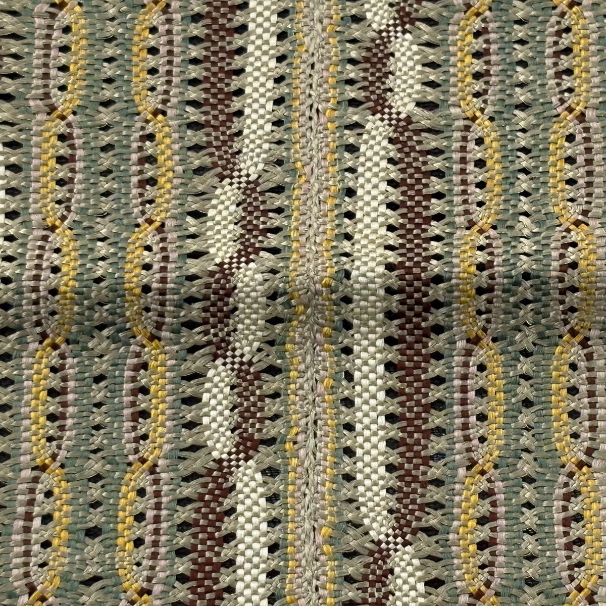 半幅帯 秀品 やまと 幾何学模様 金糸 ベージュ 正絹