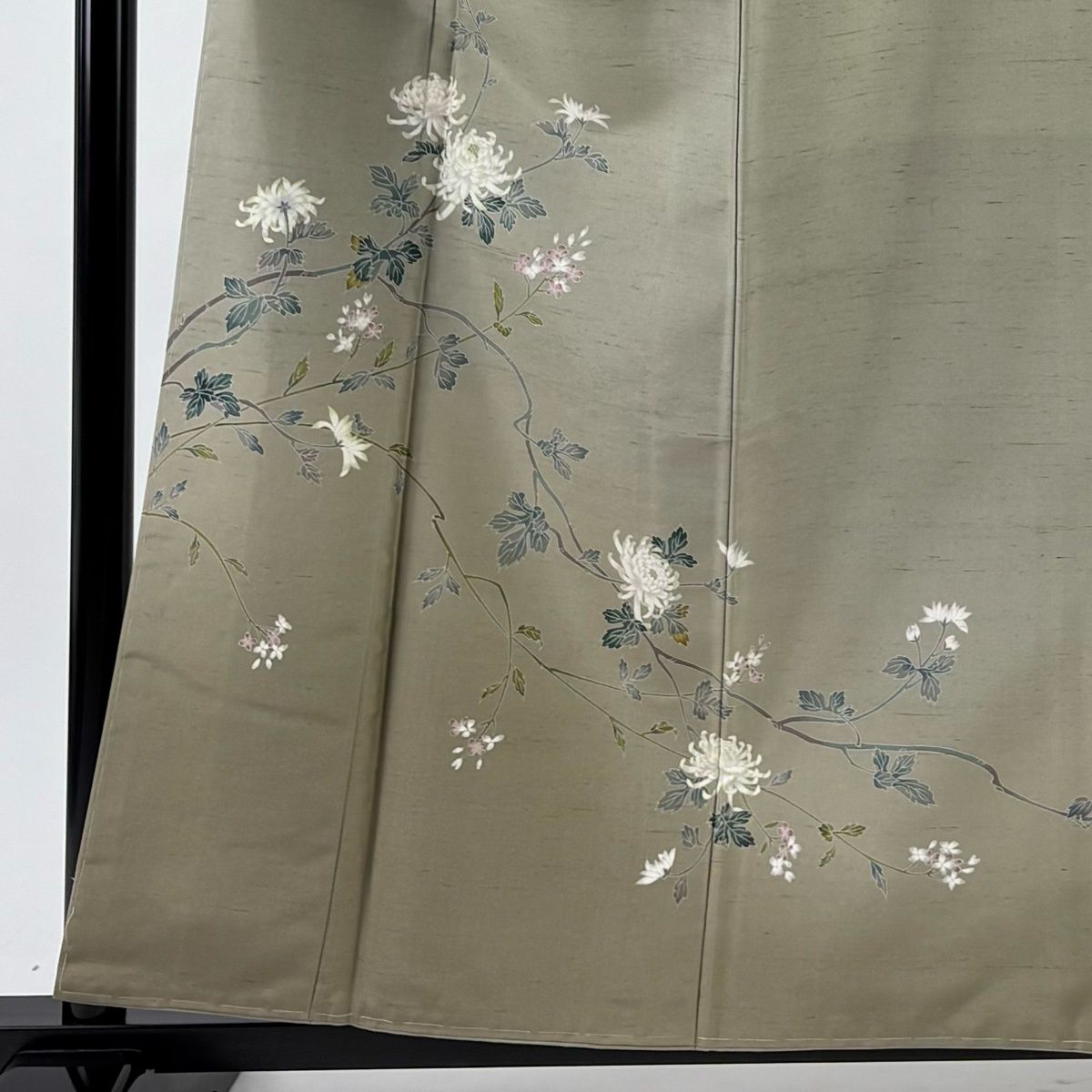訪問着 身丈159.5 cm 裄丈67 M 袷 落款 菊 染分け ぼかし 灰緑 正絹 秀品