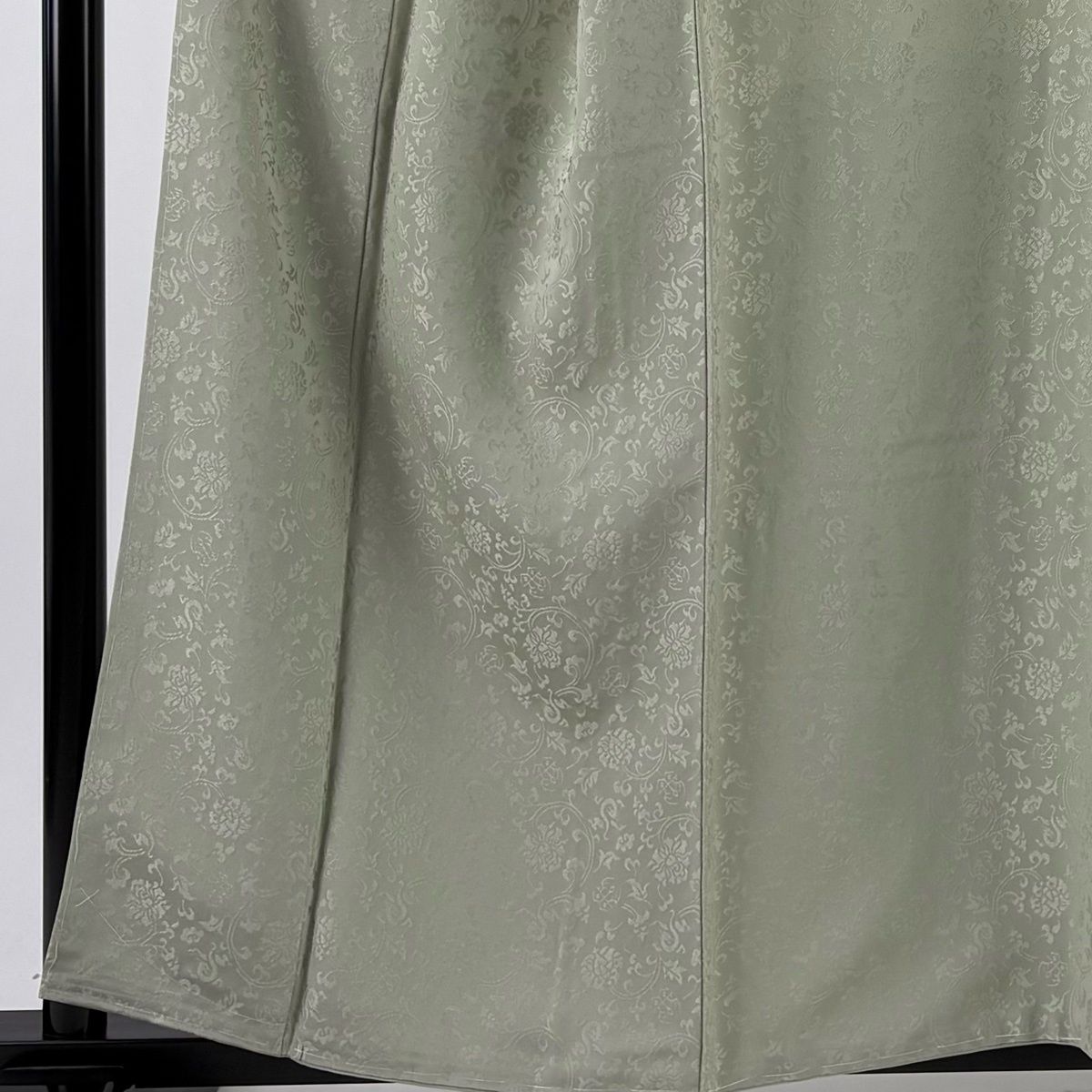 色無地 身丈158 cm 裄丈65 M 袷 地紋 灰緑 正絹 秀品 一つ紋