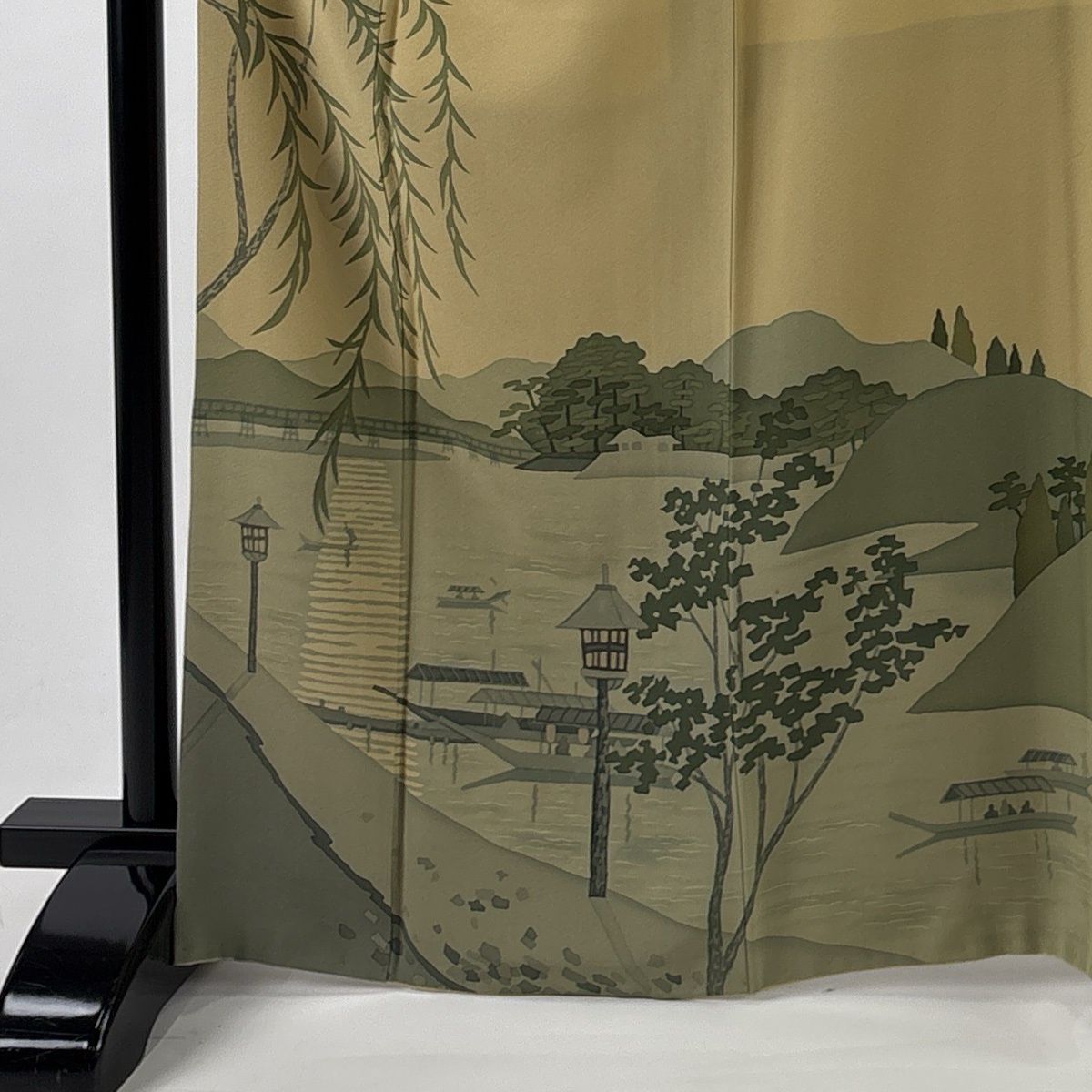 訪問着 身丈167 cm 裄丈68.5 L 袷 嵐山 落款 風景 山並み からし色 正絹 秀品