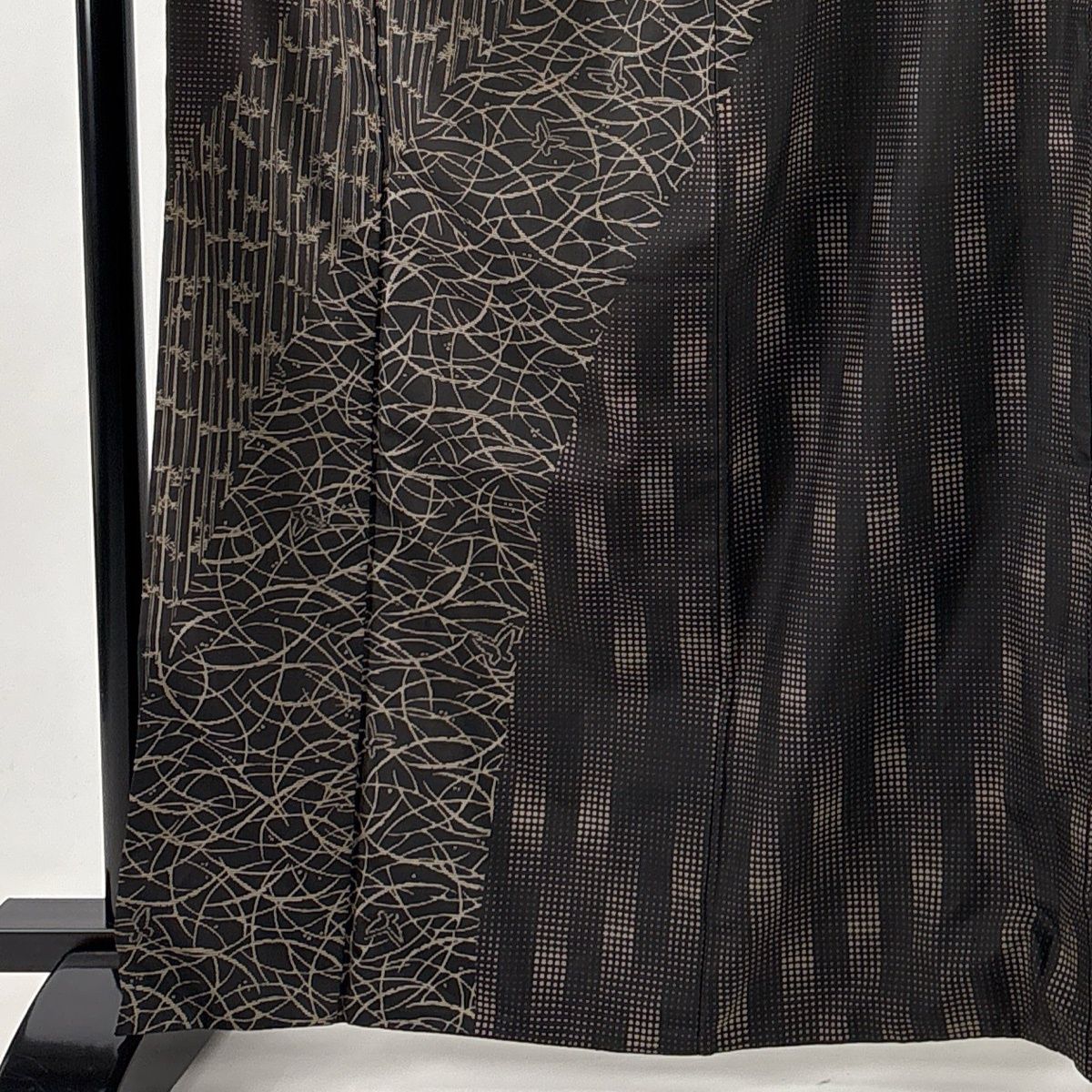 訪問着 身丈166 cm 裄丈68 L 袷 紬地 竹 蝶 焦茶色 正絹 秀品