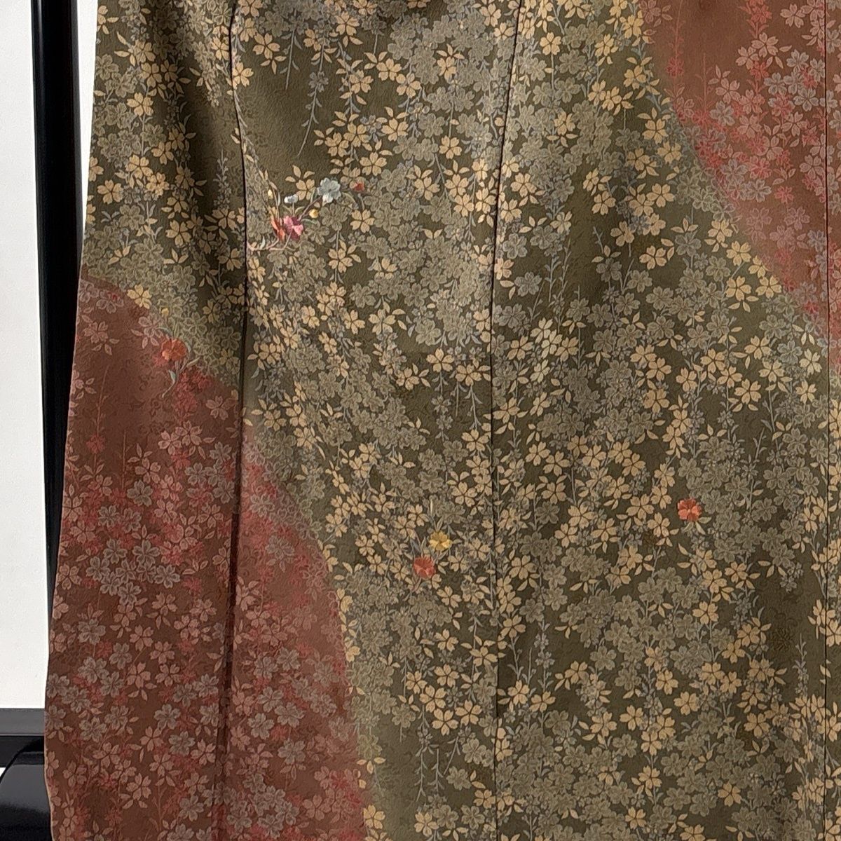 訪問着 身丈167 cm 裄丈67 M 袷 桜 刺繍 金糸 茶緑色 正絹 秀品