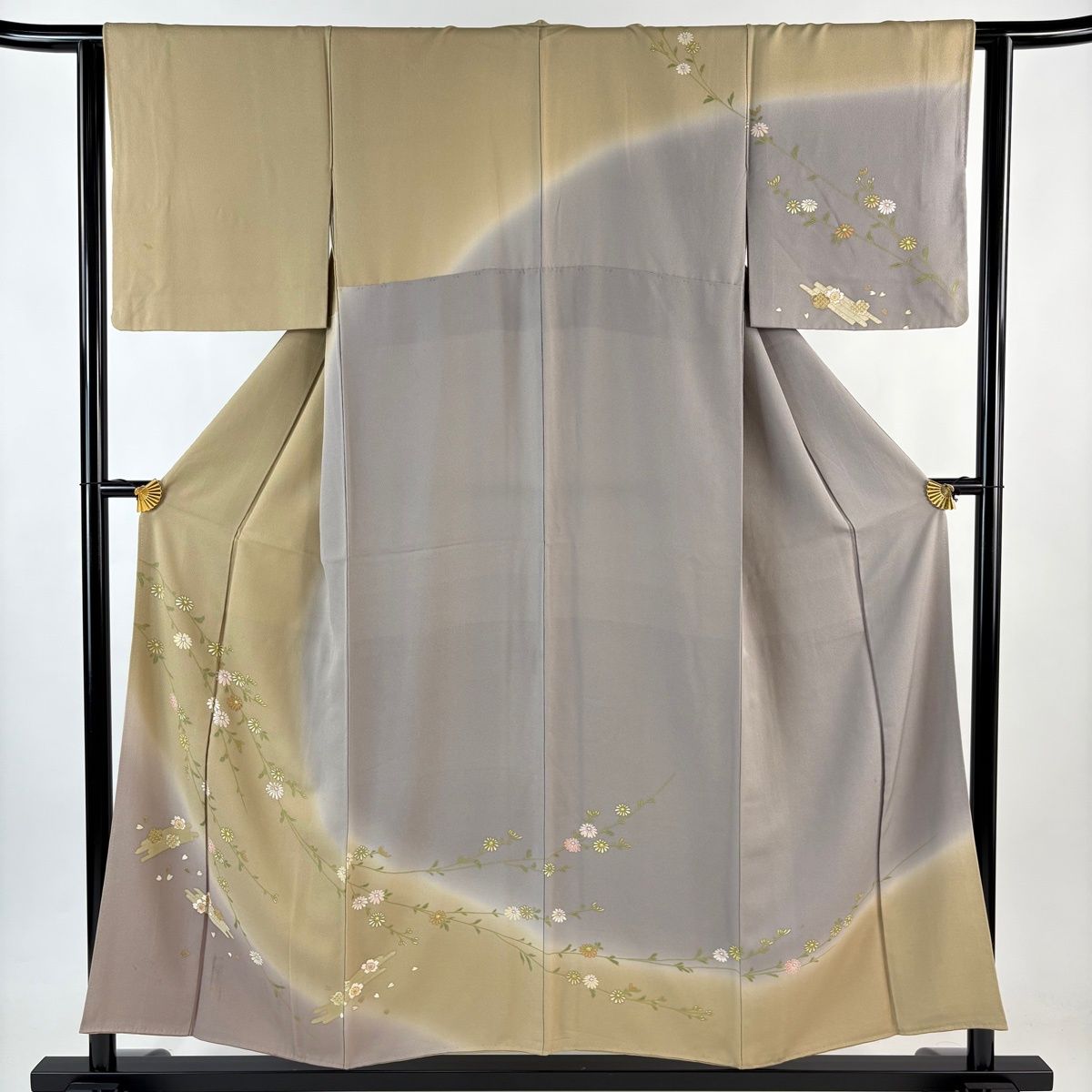 訪問着 身丈153.5 cm 裄丈62.5 S 袷 菊 花筏 染め分け ベージュ 正絹 秀品