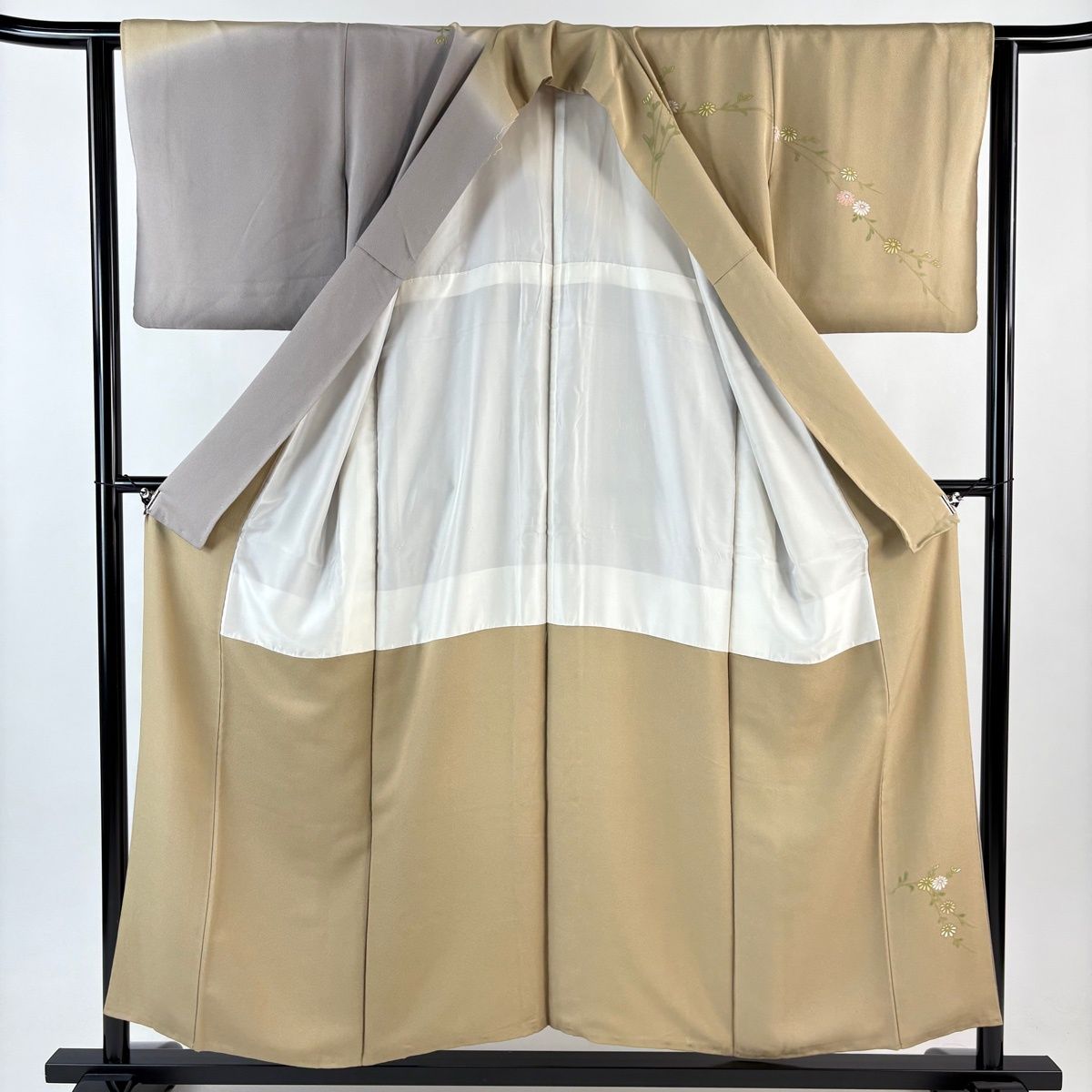  訪問着 身丈153 5 cm 裄丈62 S 袷 菊 花筏 染め分け ベージュ 正絹 秀品 訪問着 付け下げ 着物