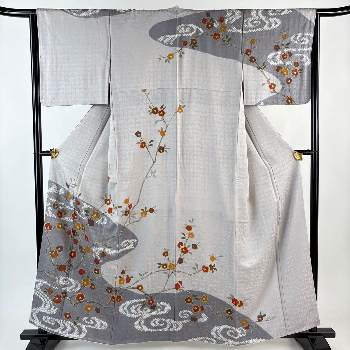 訪問着 身丈159 5 cm 裄丈65 M 袷 椿 霞 金銀彩 絞り 灰紫 正絹 秀品