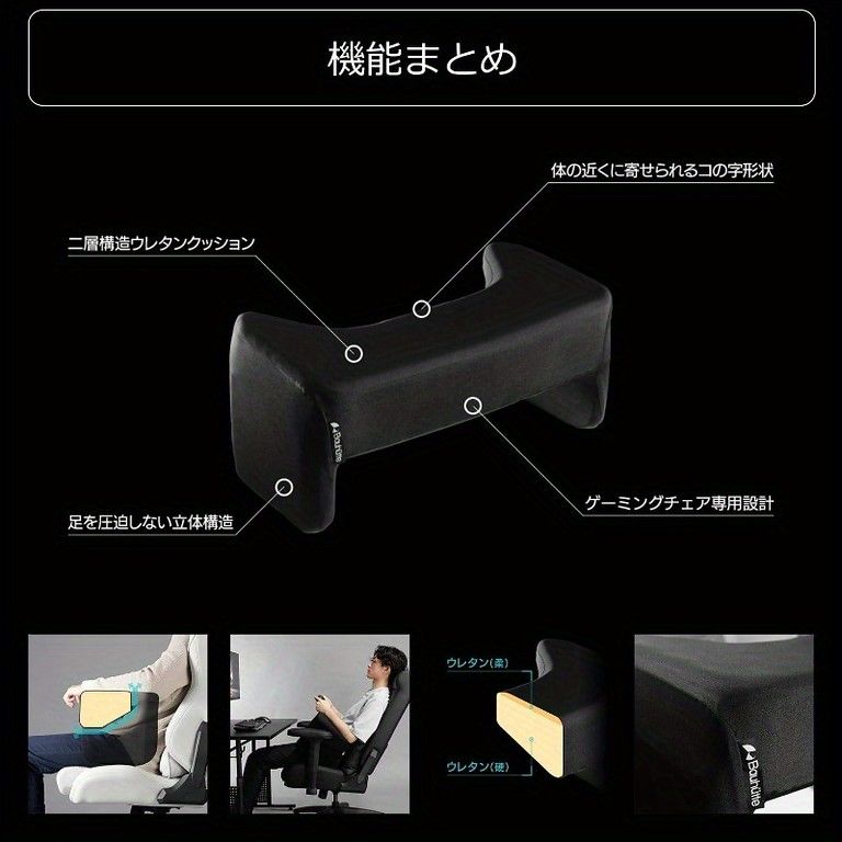 快適＆蒸れにくい ゲーミングチェア用アームレストクッション クランプ式 ラウンド型 内寸49 cm リストレスト キーボード|マウス対応 Bauhutte