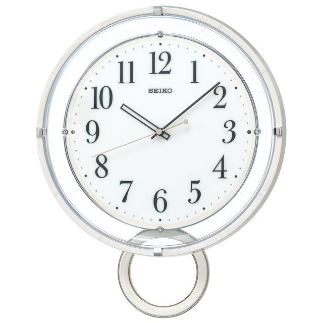 セイコークロック Seiko Clock 掛け時計 電波 アナログ 飾り振り子 白 PH 205 W