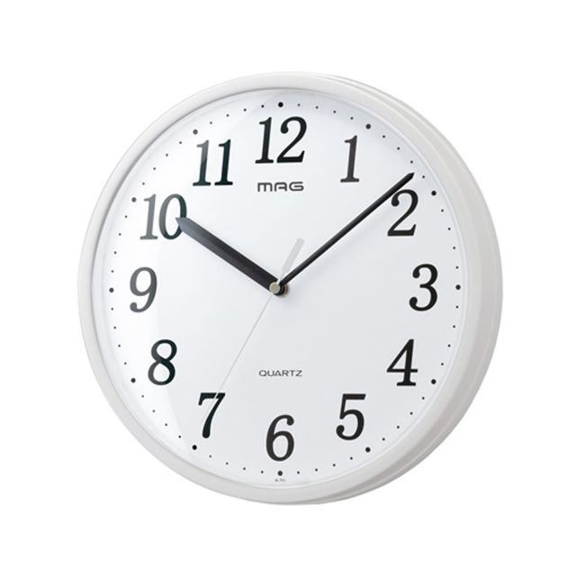 MAG マグ 掛け時計 壁掛け時計 アナログ 防災 安全 プラスチック 軽量 静音 連続秒針 直径28.0 cm ホワイト プラスチッタ W-701 WH-Z ノア精密