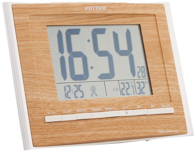 リズム RHYTHM 目覚まし時計 電波 デジタル フィットウェーブD 172 置き 掛け 兼用 温度 湿度 カレンダー 付 茶 薄茶木目仕上げ