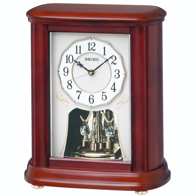 セイコー クロック 置き時計 電波 アナログ 回転飾り 木枠 茶 木地 BY 242 B SEIKO