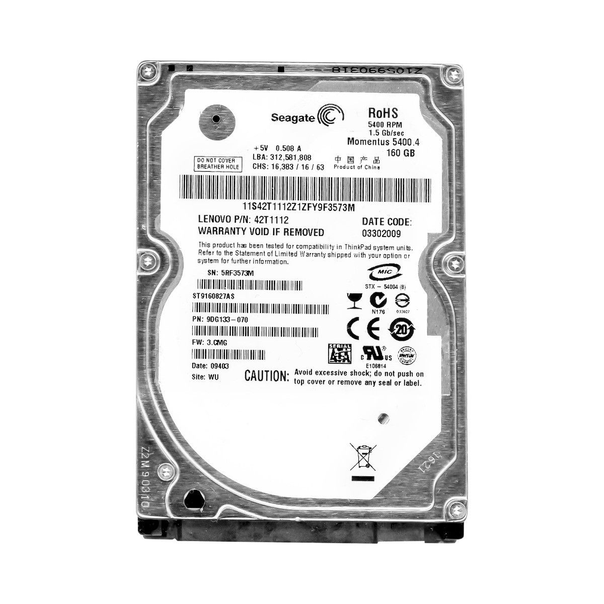 3年保証 SEAGATE 160 GB 5.4 K 8 MB SATA II 2.5