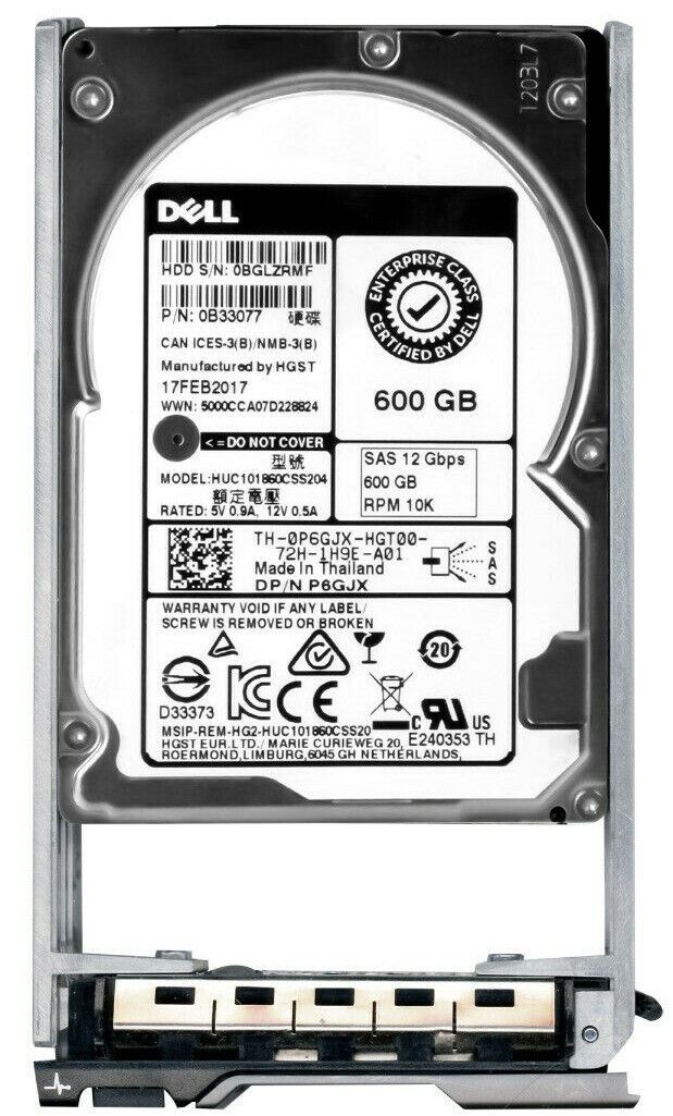 3年保証 Hard Drive Dell 0 P 6 GJX 600 GB 128 MB SAS-3 12 Gbps 2.5