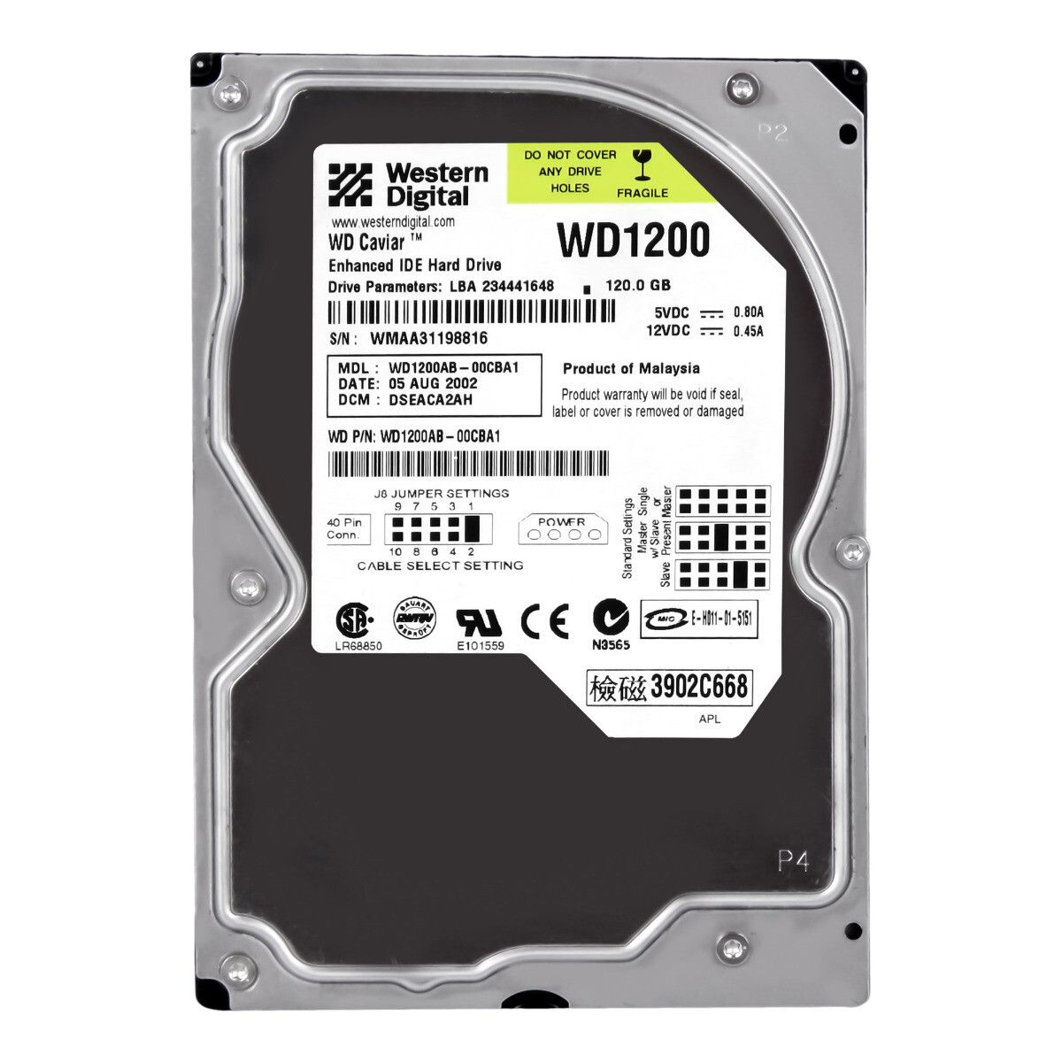 3年保証 Wd Car 120 gb 5.4 k 2 mb Ata 3.5 1200 ab-00 cba 1