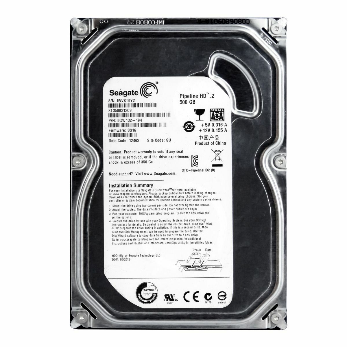 3年保証 Hard Drive Seagate Pipeline HD.2 500 GB SATA II 5900 RPM 8 MB 3.5