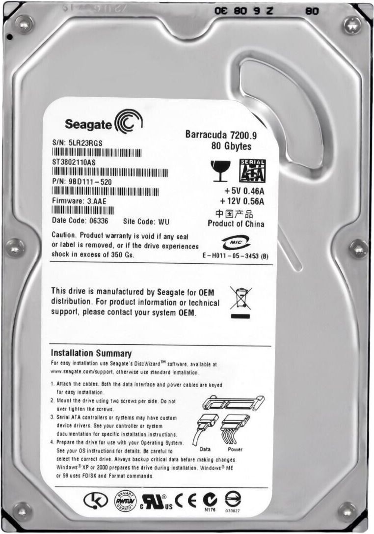3年保証 Hard Drive Seagate Barracuda 7200.9 80 GB 7200 RPM SATA II 3.5 Inch