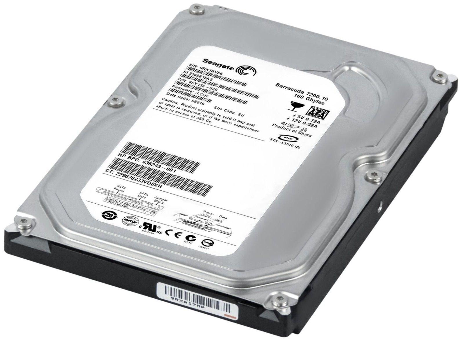 3年保証 Hard Drive HP 436243-001 160 GB 7200 RPM 8 MB SATA II 3.5