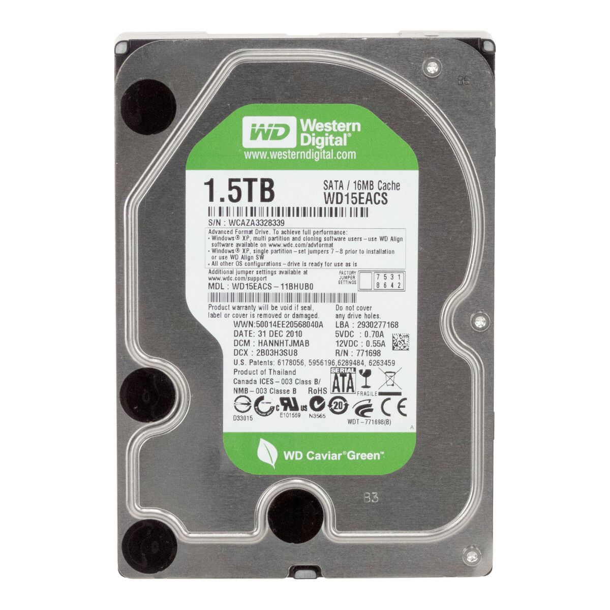 3年保証 WD Car Green Hard Drive 1.5 TB 7.2 K 32 MB SATA II 3.5