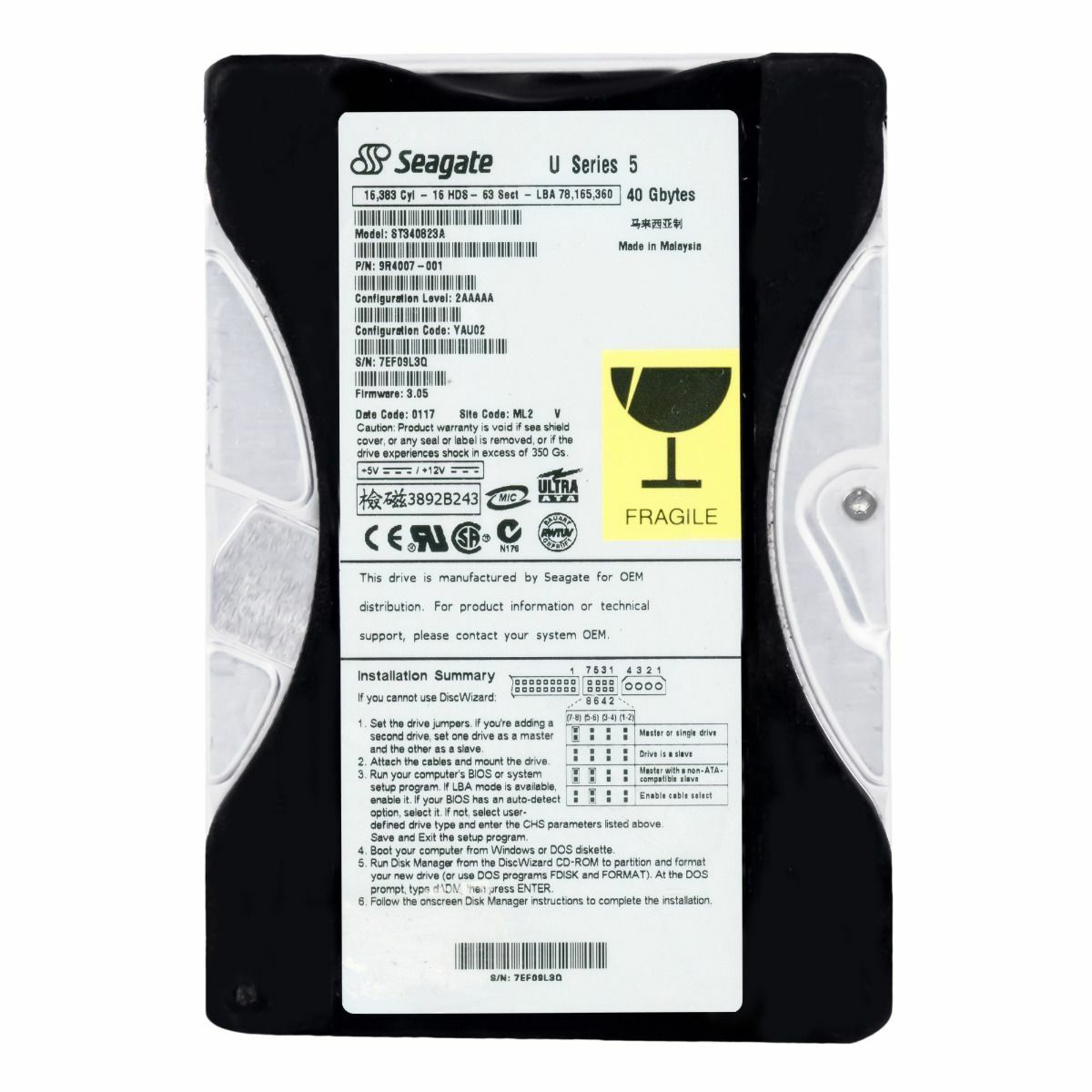 3年保証 Hard Drive Seagate 40 GB Series 5 5400 U|Min Ata | Pata Ide 3.5