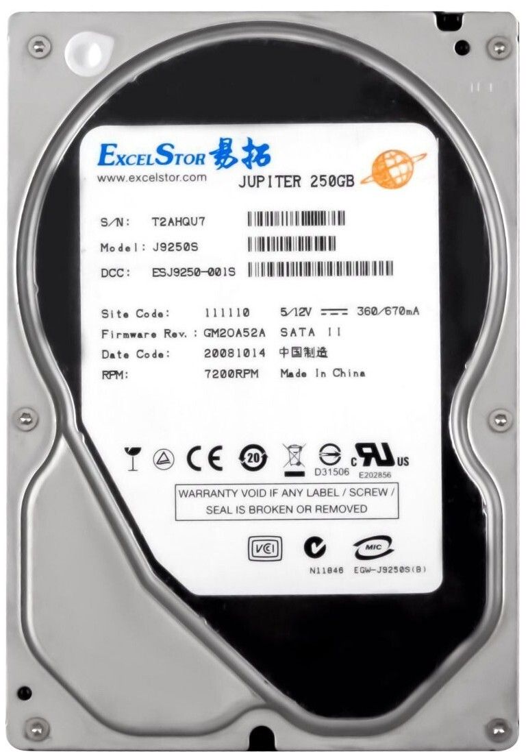 3年保証 Hard Drive Excelstor Jupiter 250 GB 7200 RPM 8 MB Cache SATA II J 9250 S 3.5 Inch