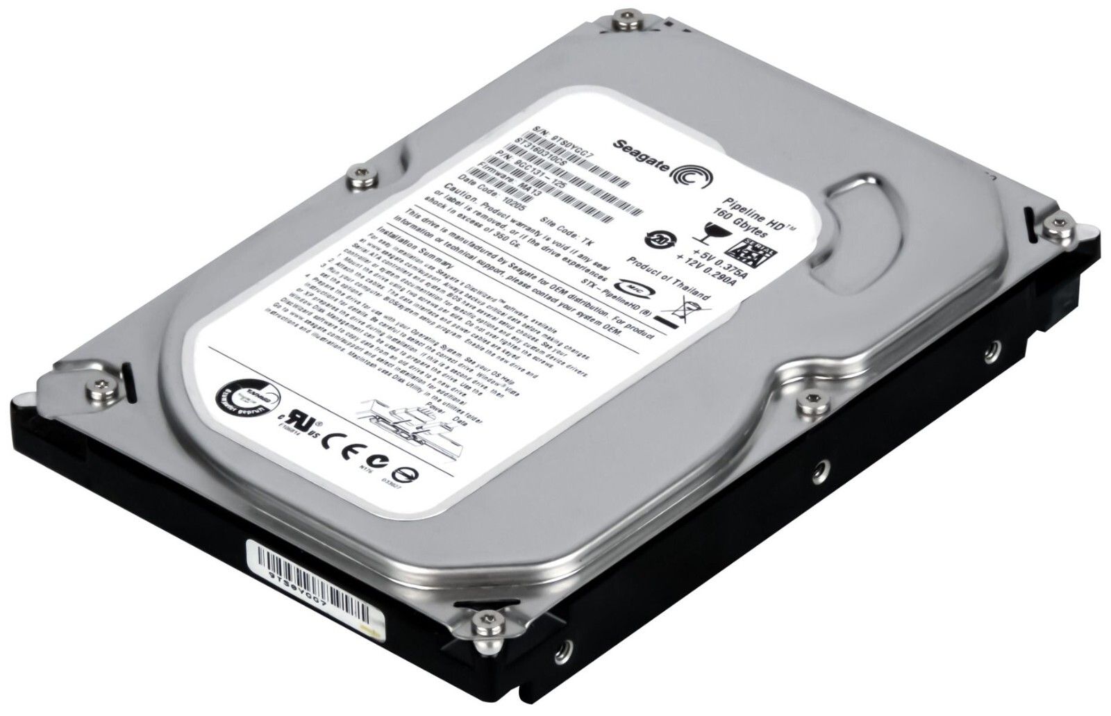 3年保証 Hard Drive Seagate Pipeline HD 160 GB 5400 RPM 8 MB SATA II 3.5