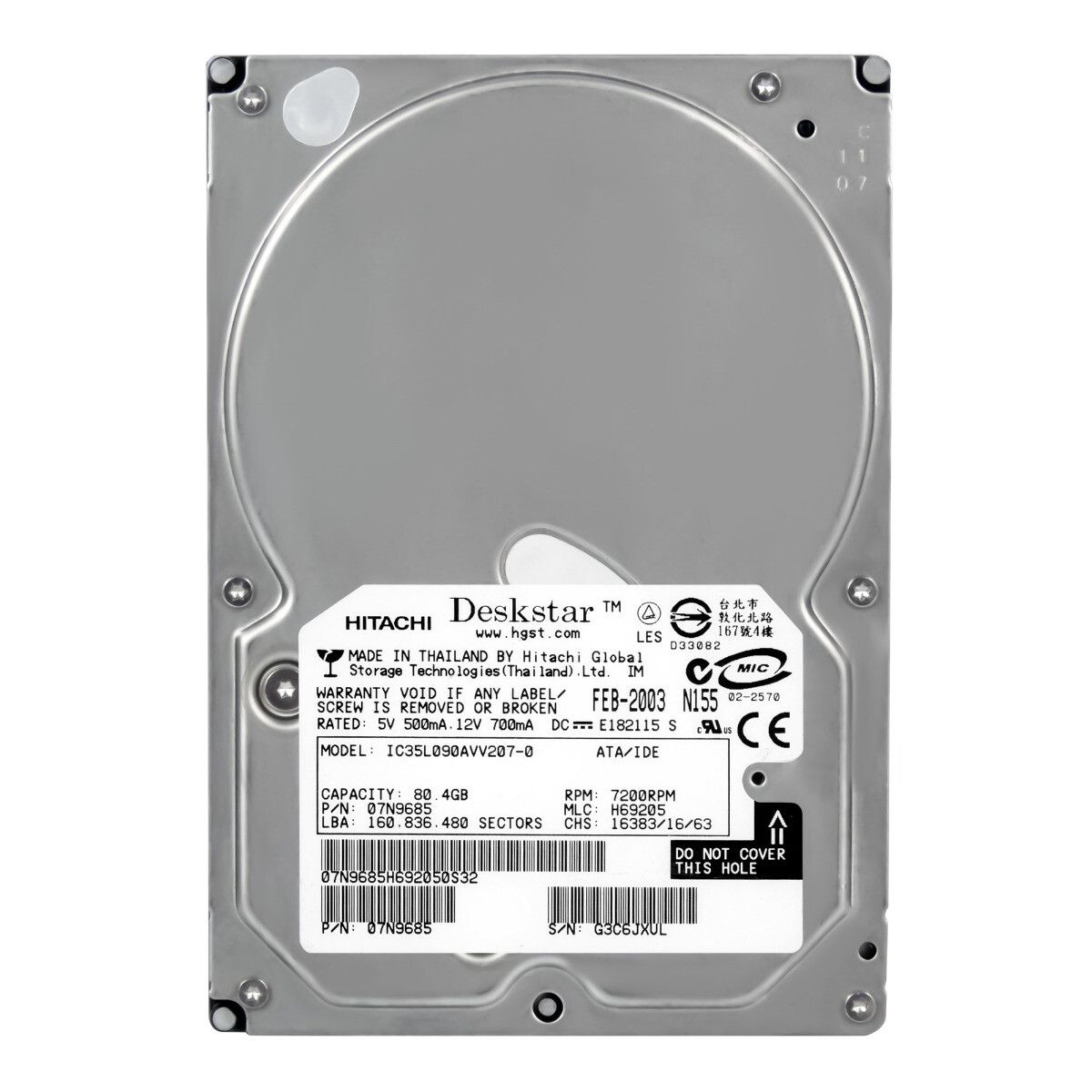 3年保証 Hitachi Deskstar 180 GXP 80 GB 7.2 K 2 MB ATA 3.5 -0