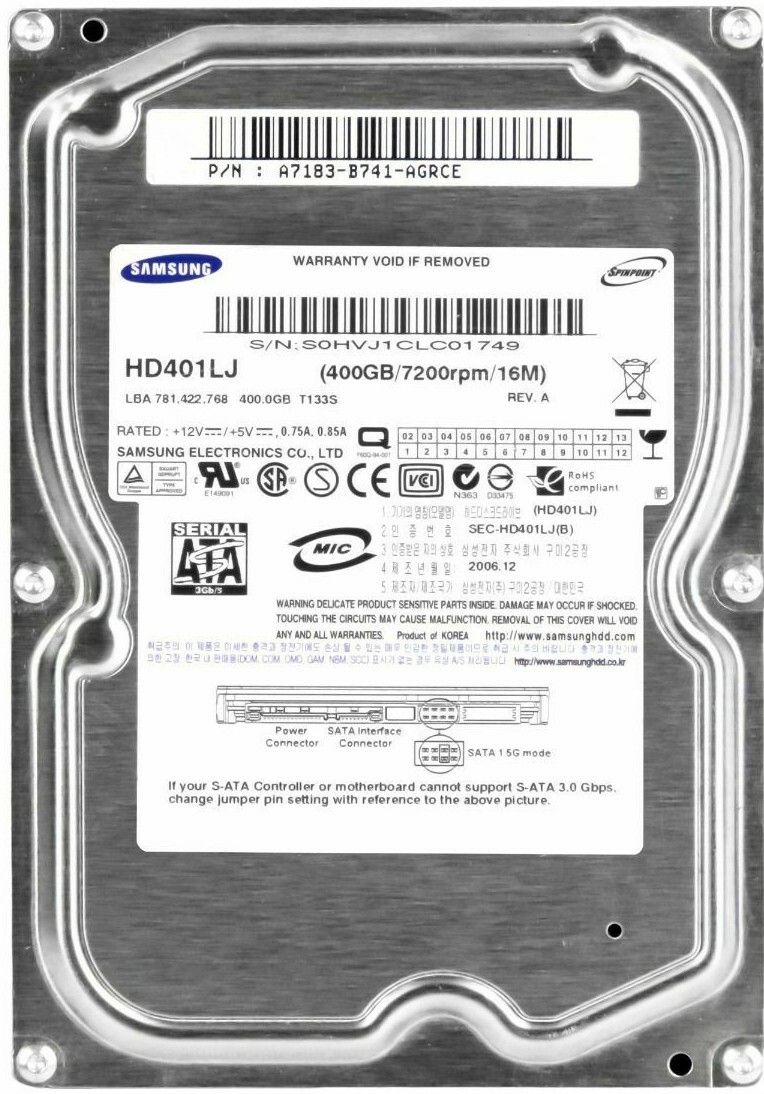 3年保証 Hard Drive Samsung Spinpoint P 133 HD 401 LJ 400 GB 7200 RPM 16 MB SATA II 3.5 Inch