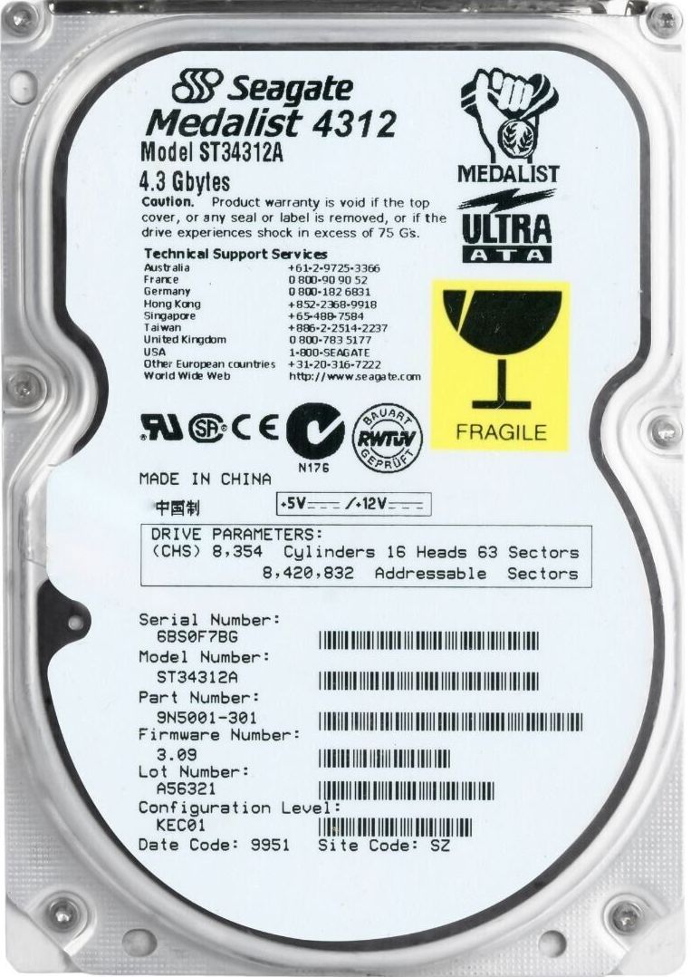 3年保証 Hard Drive Seagate Medalist 4312 4.3 GB 5400 RPM 512 KB ATA 3.5 Inch