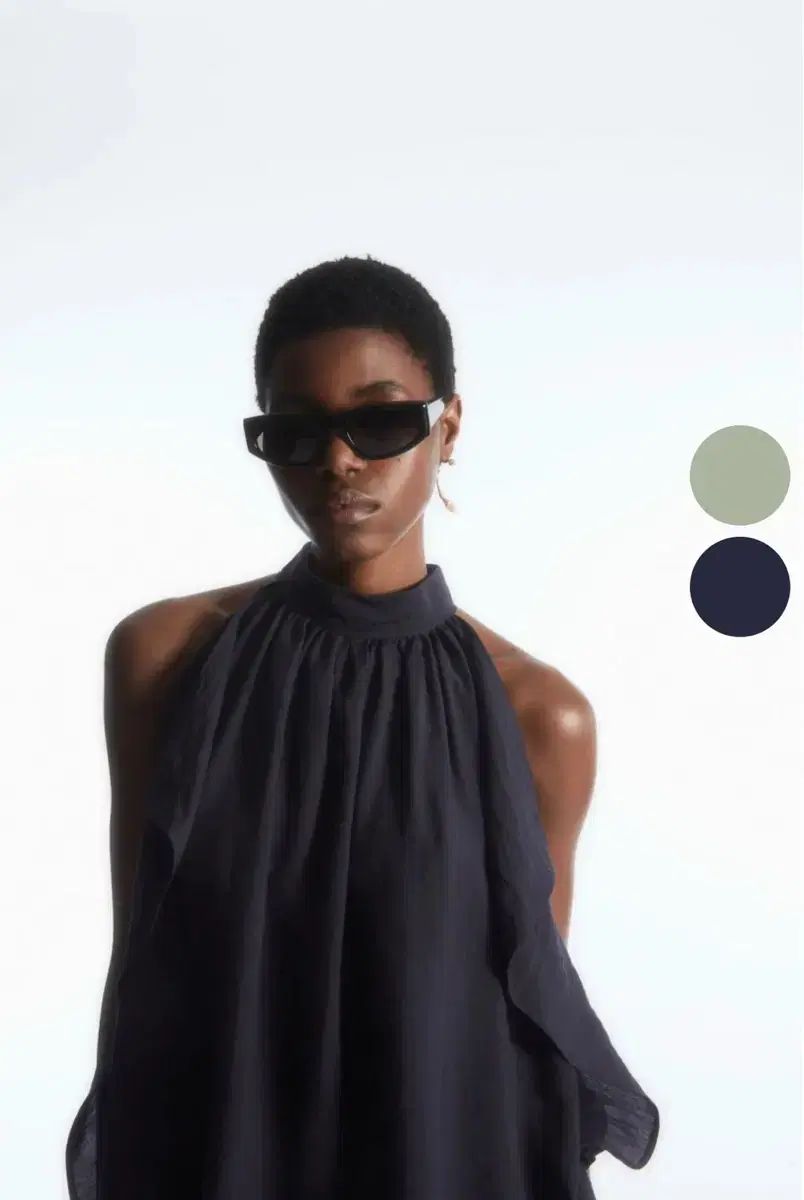 COS コス フローティー ホルターネック ネイビー 36