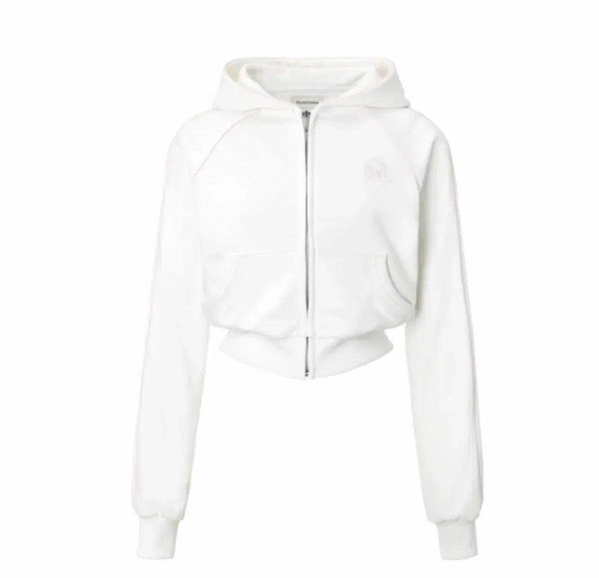 スリータイムズ パイピング クロップド フード ジップアップ 白 M