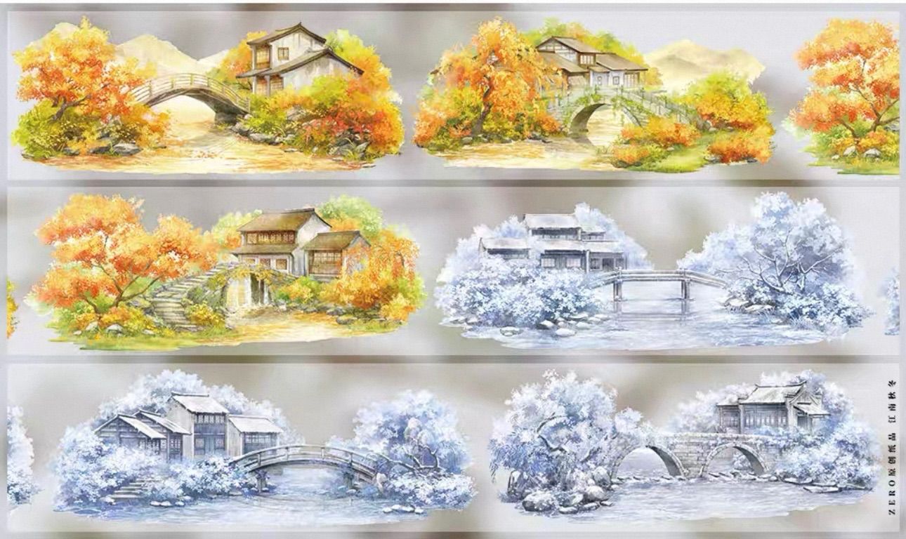  PET 江南秋冬 6 8 cm 5 m 100 loop 海外マスキングテープ 海外マステ 和柄 背景 マスキングテープ テープ マスキングテープ