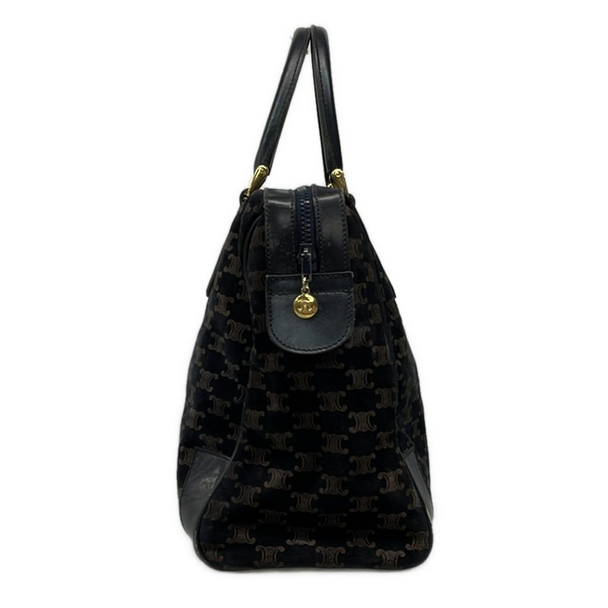 CELINE(セリーヌ) ボストンバッグ マカダム柄 黒×ブラウン レザー