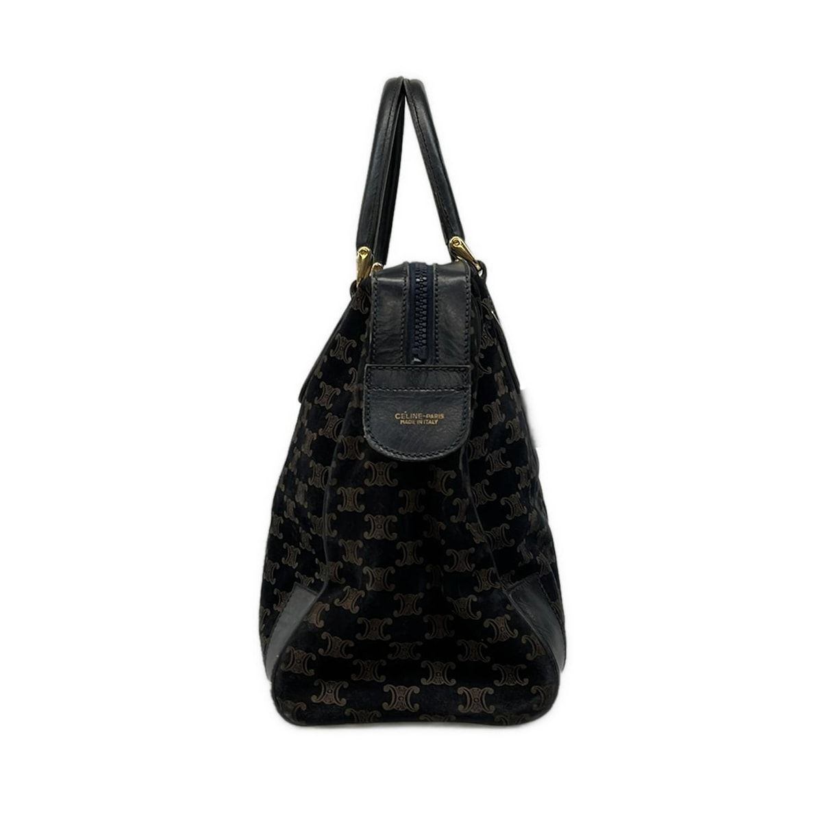 CELINE(セリーヌ) ボストンバッグ マカダム柄 黒×ブラウン レザー