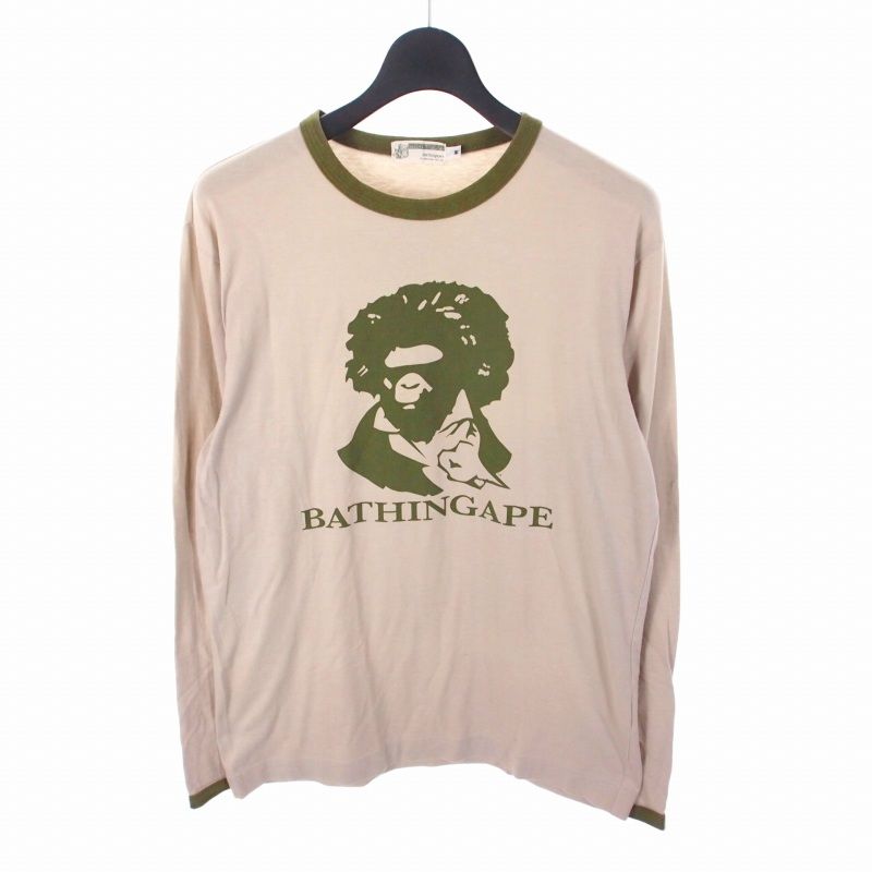 アベイシングエイプ A BATHING APE ロングスリーブ ベートーベンTシャツ カットソー 長袖 M べージュ カーキ