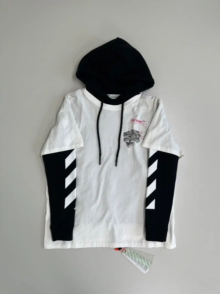 オフホワイト フード レイヤード 長袖 Tシャツ