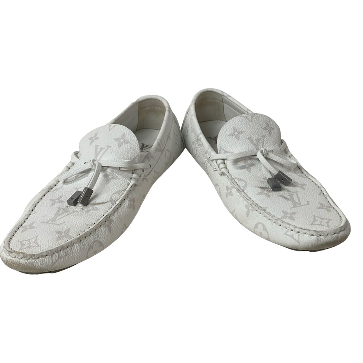 LOUIS VUITTON ルイヴィトン ドライビングシューズ 7 1 2 メンズ LV ドライバー ライン ローファー 白×ライトグレー レザー