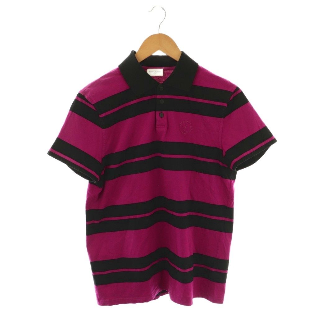 サンローラン パリ SAINT LAURENT PARIS ボーダー 半袖 ポロシャツ S ピンク ブラック 662016 22 SS HK OS SH