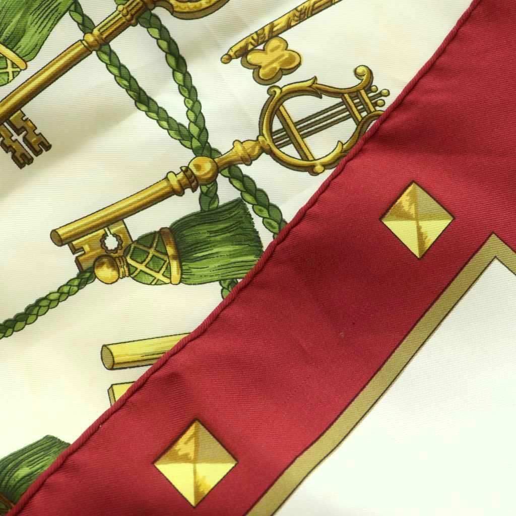 エルメス HERMES LES CLES カレ90 スカーフ 総柄 シルク ボルドー