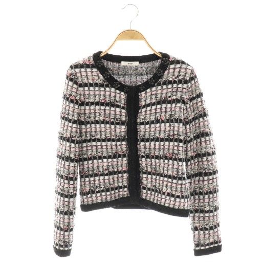 ルネ Rene ニットツイード ジャケット ノーカラー 36 ブラック /HK ■OS