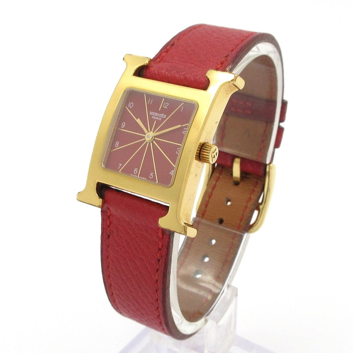 HERMES エルメス 腕時計 Hウォッチ HH 1.201 レディース 革ベルト A レッド