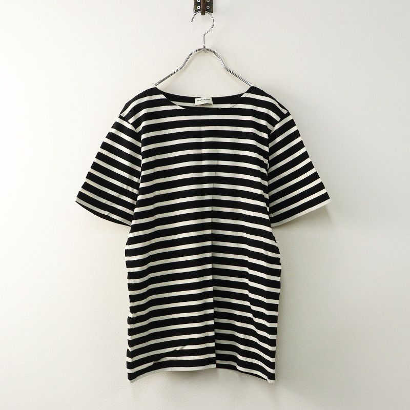 JPタグ サンローランパリ Saint Laurent PARIS エディ期 コットンボーダー半袖Tシャツ M ホワイトブラック┃フランス製