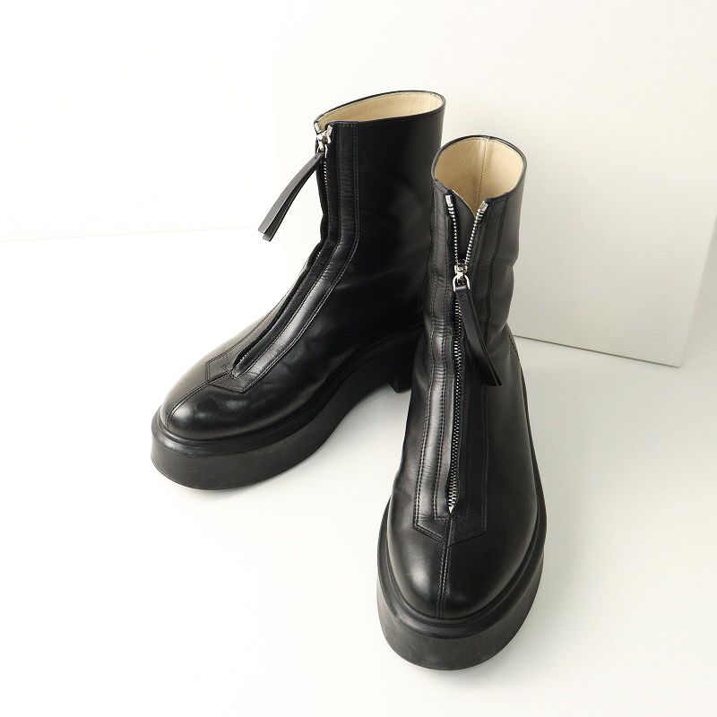 ザロウ 39 ブラック ジッパーブーツ ザロウ THE ROW Zipped Boot ジップ ブーツ 39｜ブラック レザー